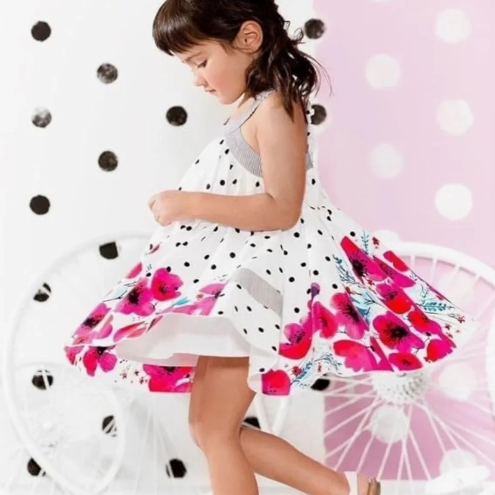Deux Par Deux Girls Twirl Dress Floral Polka Dot Size 2T